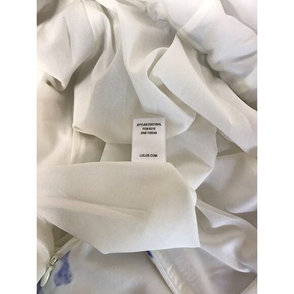 Lulus Ivory Blue Floral Print V Neck Sleeveless Dress Size M - Picture 10 of 10